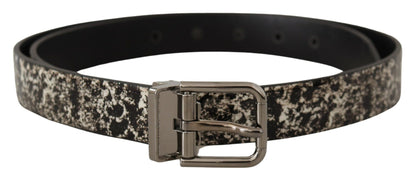 Ceinture Dolce & Gabbana en cuir noir à imprimé marbré et boucle à logo argenté
