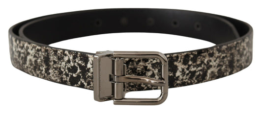 Ceinture Dolce & Gabbana en cuir noir à imprimé marbré et boucle à logo argenté