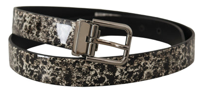 Ceinture Dolce & Gabbana en cuir noir à imprimé marbré et boucle à logo argenté