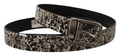 Ceinture Dolce & Gabbana en cuir noir à imprimé marbré et logo gris