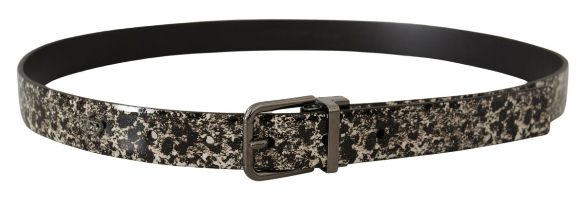 Ceinture Dolce &amp; Gabbana en cuir noir à imprimé marbré et logo gris