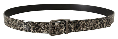 Ceinture Dolce & Gabbana en cuir noir à imprimé marbré et logo gris