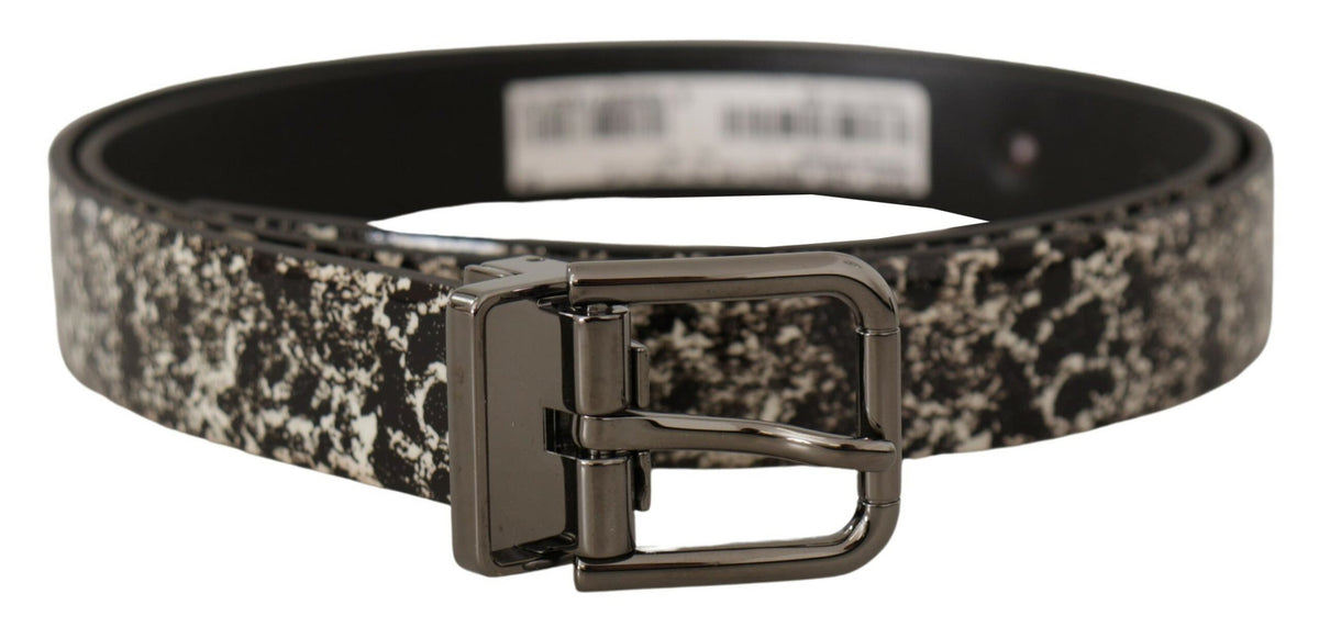 Ceinture Dolce &amp; Gabbana en cuir noir à imprimé marbré et logo gris