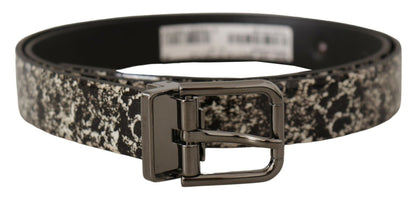 Ceinture Dolce & Gabbana en cuir noir à imprimé marbré et logo gris