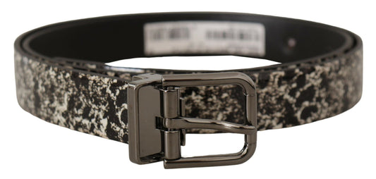 Ceinture Dolce & Gabbana en cuir noir à imprimé marbré et logo gris