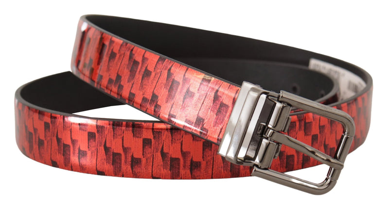 Ceinture Dolce &amp; Gabbana en cuir à chevrons rouge avec boucle grise