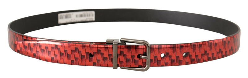Ceinture Dolce &amp; Gabbana en cuir à chevrons rouge avec boucle grise