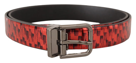 Ceinture Dolce & Gabbana en cuir à chevrons rouge avec boucle grise