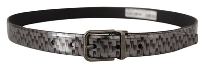 Ceinture Dolce & Gabbana en cuir à chevrons gris avec boucle en métal 3D grise