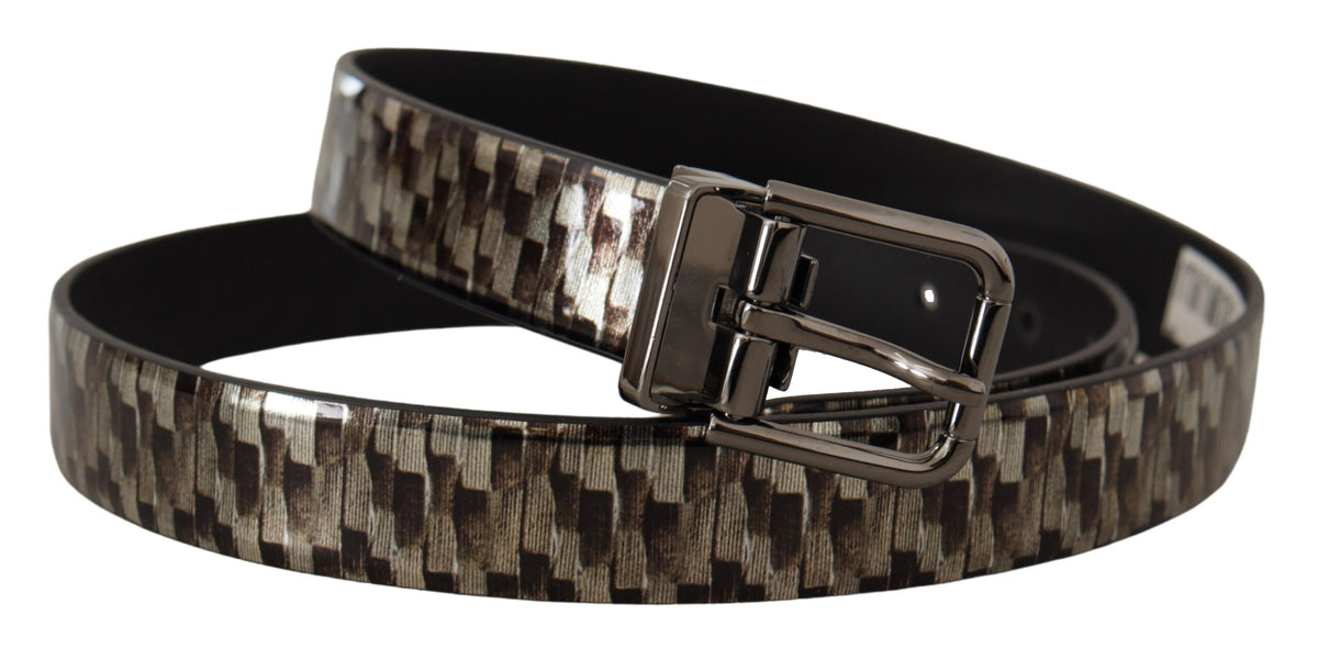 Ceinture grise en cuir à chevrons marron Dolce &amp; Gabbana