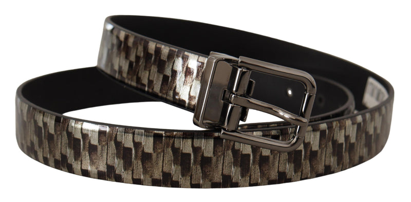 Ceinture grise en cuir à chevrons marron Dolce &amp; Gabbana