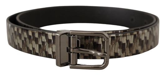 Ceinture grise en cuir à chevrons marron Dolce & Gabbana