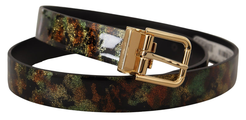 Ceinture Dolce &amp; Gabbana en cuir noir et vert avec boucle en métal bronze