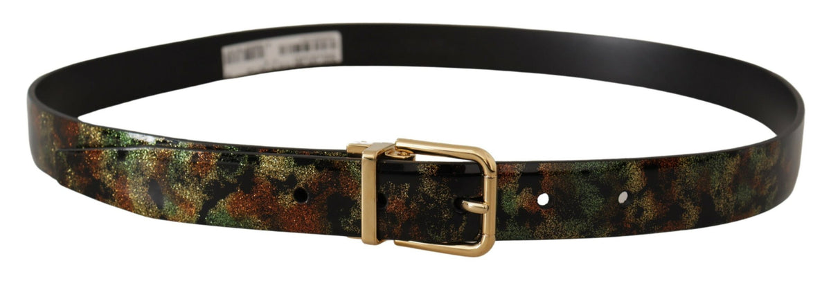 Ceinture Dolce &amp; Gabbana en cuir noir et vert avec boucle en métal bronze