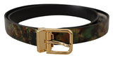 Ceinture Dolce &amp; Gabbana en cuir noir et vert avec boucle en métal bronze