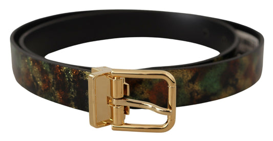 Ceinture Dolce & Gabbana en cuir noir et vert avec boucle en métal bronze