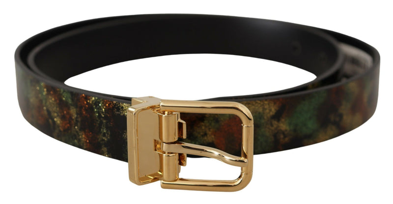 Ceinture Dolce &amp; Gabbana en cuir noir et vert avec boucle en métal bronze