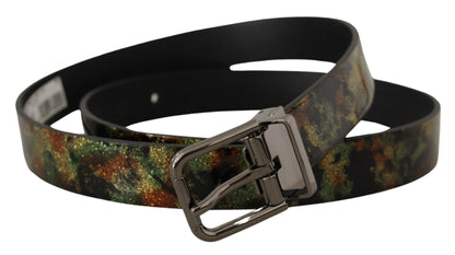 Ceinture Dolce & Gabbana en cuir noir scintillant avec boucle en métal noir