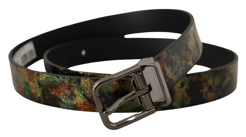Ceinture Dolce &amp; Gabbana en cuir noir scintillant avec boucle en métal noir