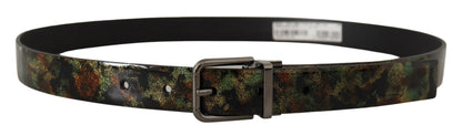 Ceinture Dolce & Gabbana en cuir noir scintillant avec boucle en métal noir