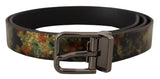 Ceinture Dolce &amp; Gabbana en cuir noir scintillant avec boucle en métal noir