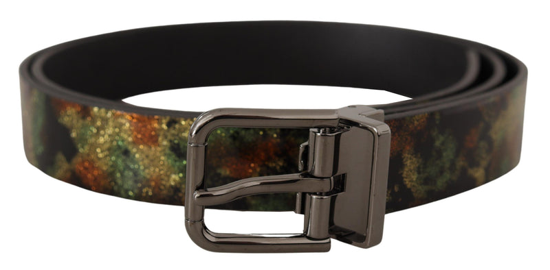 Ceinture Dolce &amp; Gabbana en cuir noir scintillant avec boucle en métal noir
