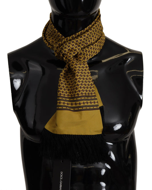 Foulard à franges en soie jaune à motifs Dolce & Gabbana