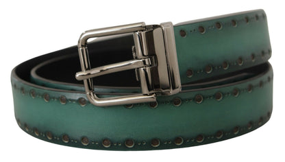 Ceinture Dolce &amp; Gabbana en cuir vert Giotto avec boucle en métal argenté