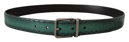 Ceinture Dolce &amp; Gabbana en cuir vert Giotto avec boucle en métal argenté