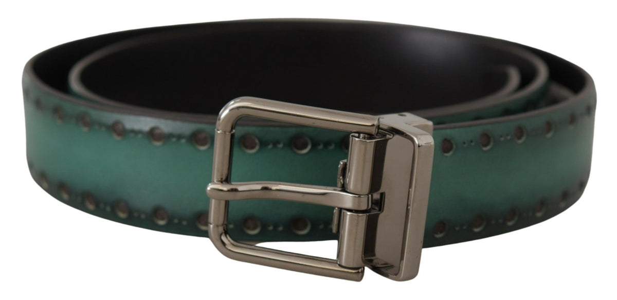Ceinture Dolce &amp; Gabbana en cuir vert Giotto avec boucle en métal argenté