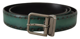 Ceinture Dolce &amp; Gabbana en cuir vert Giotto avec boucle en métal argenté