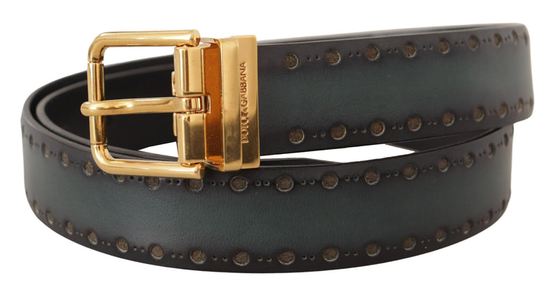 Ceinture en cuir perforé vert Dolce &amp; Gabbana en laiton et métal