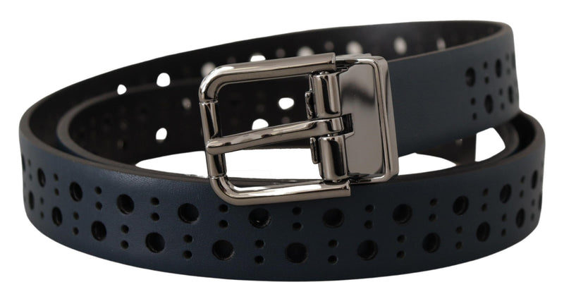 Ceinture fine en cuir perforé bleu marine Dolce &amp; Gabbana avec boucle en métal
