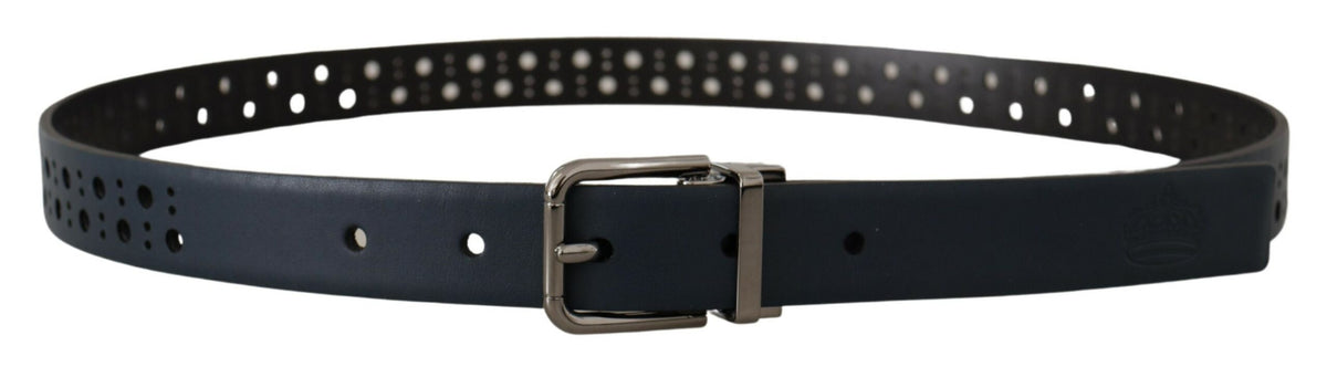 Ceinture fine en cuir perforé bleu marine Dolce &amp; Gabbana avec boucle en métal