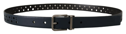 Ceinture fine en cuir perforé bleu marine Dolce &amp; Gabbana avec boucle en métal