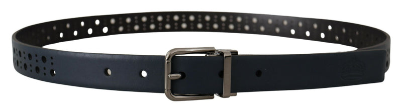 Ceinture fine en cuir perforé bleu marine Dolce &amp; Gabbana avec boucle en métal