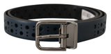 Ceinture fine en cuir perforé bleu marine Dolce &amp; Gabbana avec boucle en métal