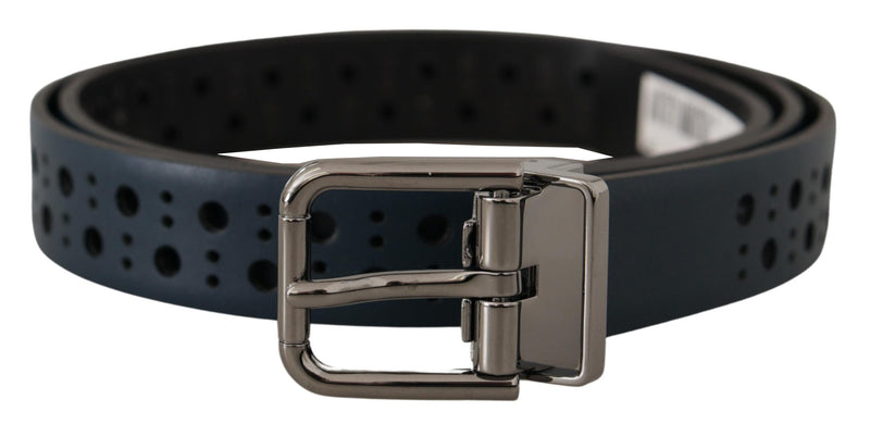 Ceinture fine en cuir perforé bleu marine Dolce &amp; Gabbana avec boucle en métal