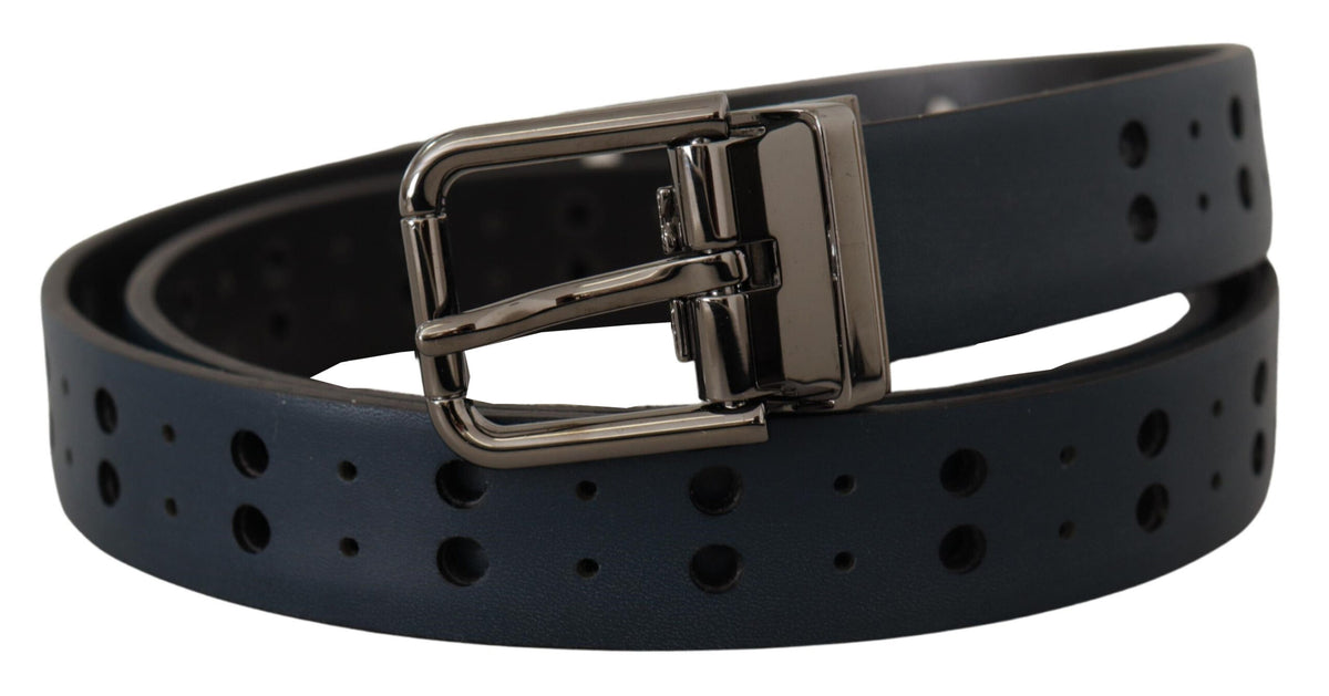 Ceinture fine en cuir perforé bleu Dolce &amp; Gabbana avec boucle en métal