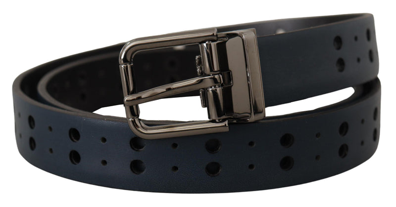 Ceinture fine en cuir perforé bleu Dolce &amp; Gabbana avec boucle en métal