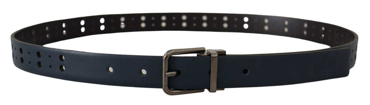 Ceinture fine en cuir perforé bleu Dolce &amp; Gabbana avec boucle en métal