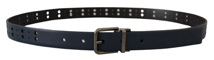 Dolce &amp; Gabbana blauwe geperforeerde skinny leren riem met metalen gesp