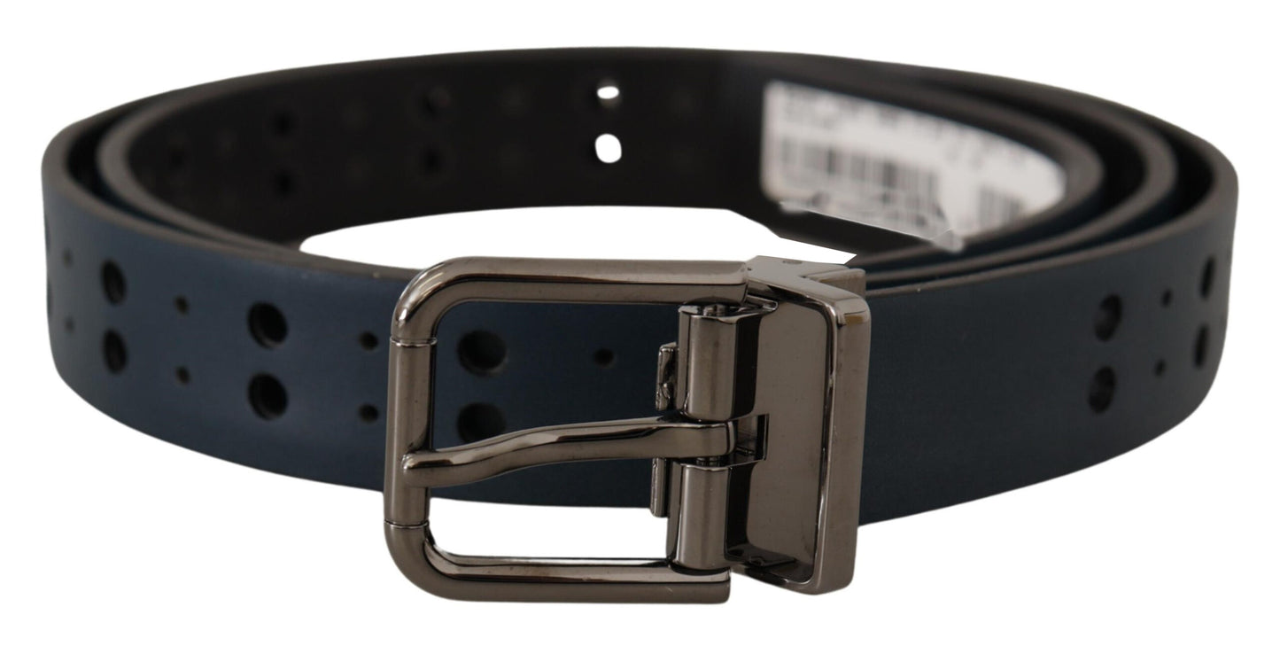 Dolce &amp; Gabbana blauwe geperforeerde skinny leren riem met metalen gesp