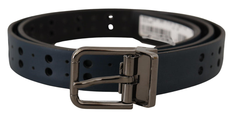 Ceinture fine en cuir perforé bleu Dolce &amp; Gabbana avec boucle en métal