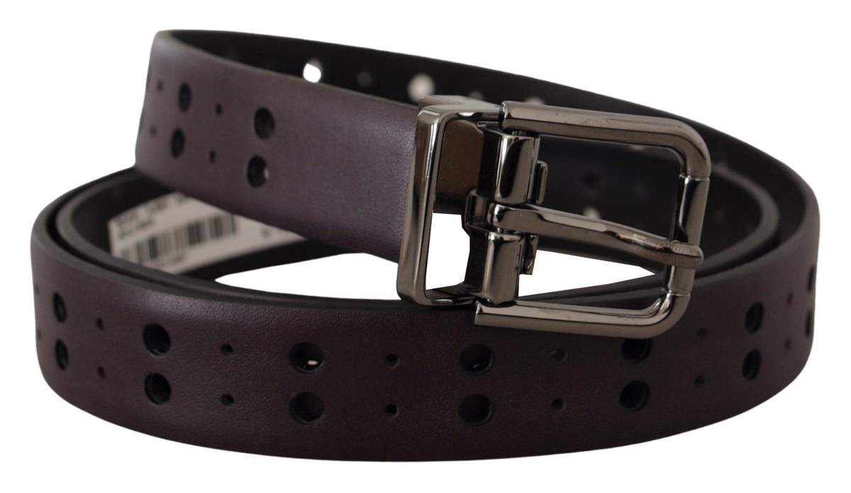 Ceinture Dolce &amp; Gabbana en cuir bordeaux avec boucle en métal perforé