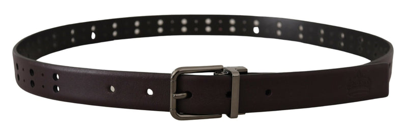 Ceinture Dolce &amp; Gabbana en cuir bordeaux avec boucle en métal perforé