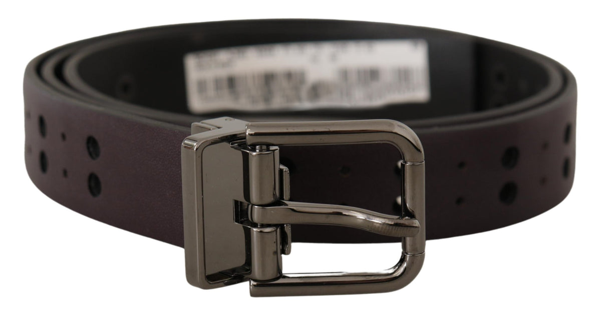 Ceinture Dolce &amp; Gabbana en cuir bordeaux avec boucle en métal perforé