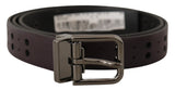 Ceinture Dolce &amp; Gabbana en cuir bordeaux avec boucle en métal perforé