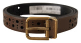 Ceinture couronne perforée en cuir marron Dolce &amp; Gabbana