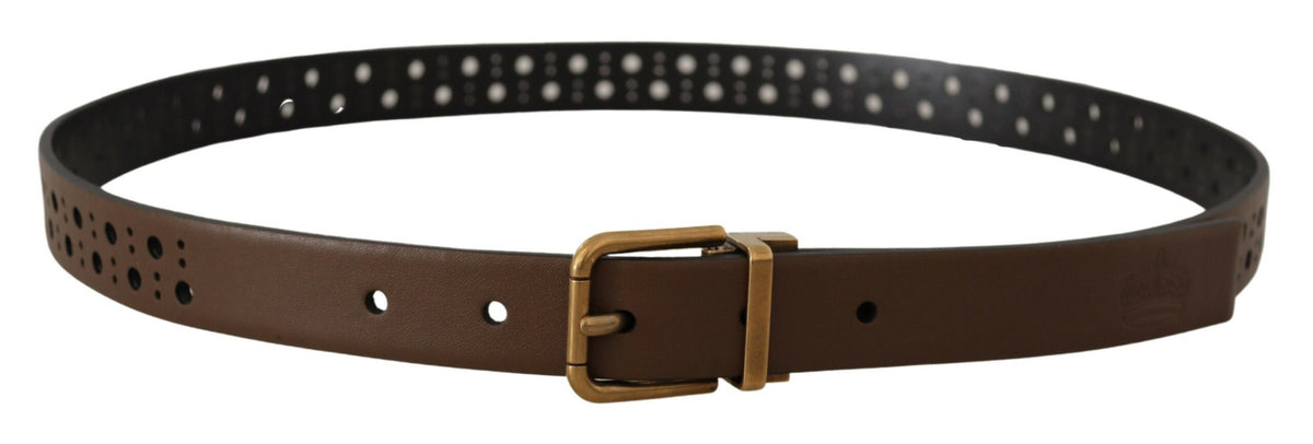 Ceinture couronne perforée en cuir marron Dolce &amp; Gabbana